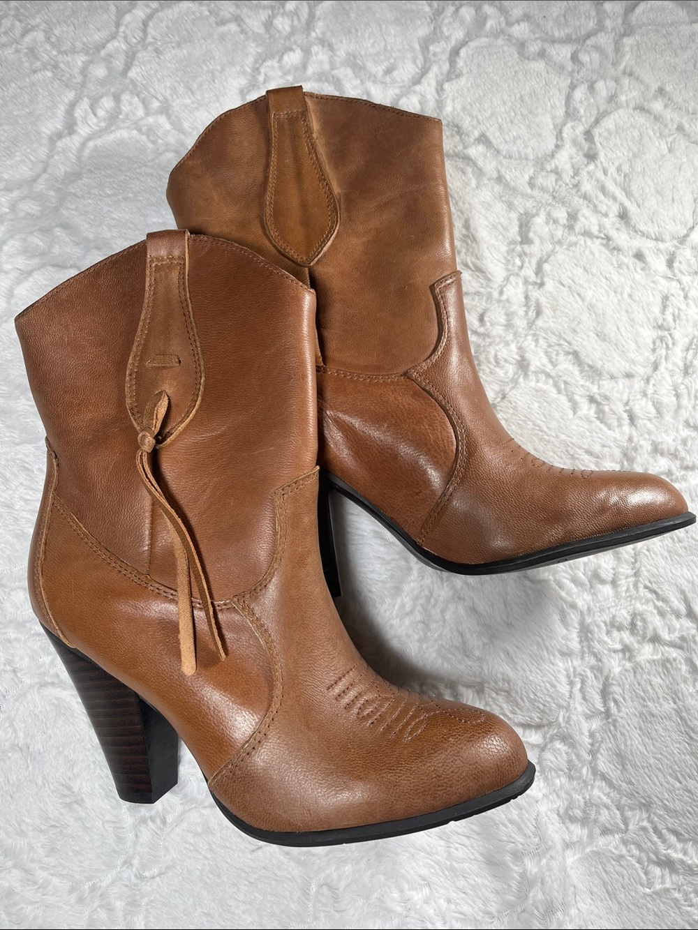Dolce Vita Brown Leather Western Ankle Boots with Tassel